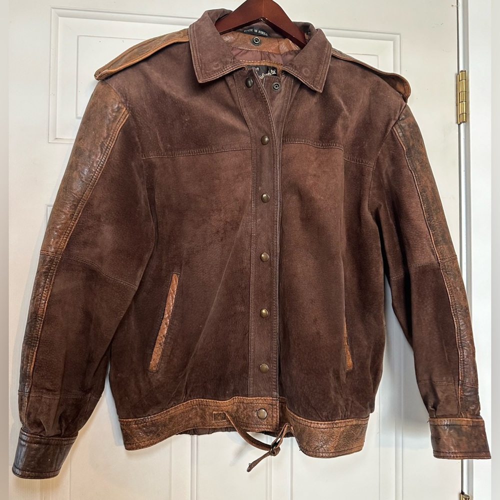 J‎ Percy Marvin Richards Vintage Brown Leather Snap Jacket Medium.